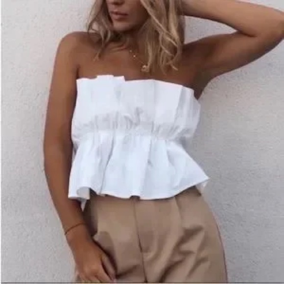 Zara Tops - Zara White Strapless Peplum Blouse